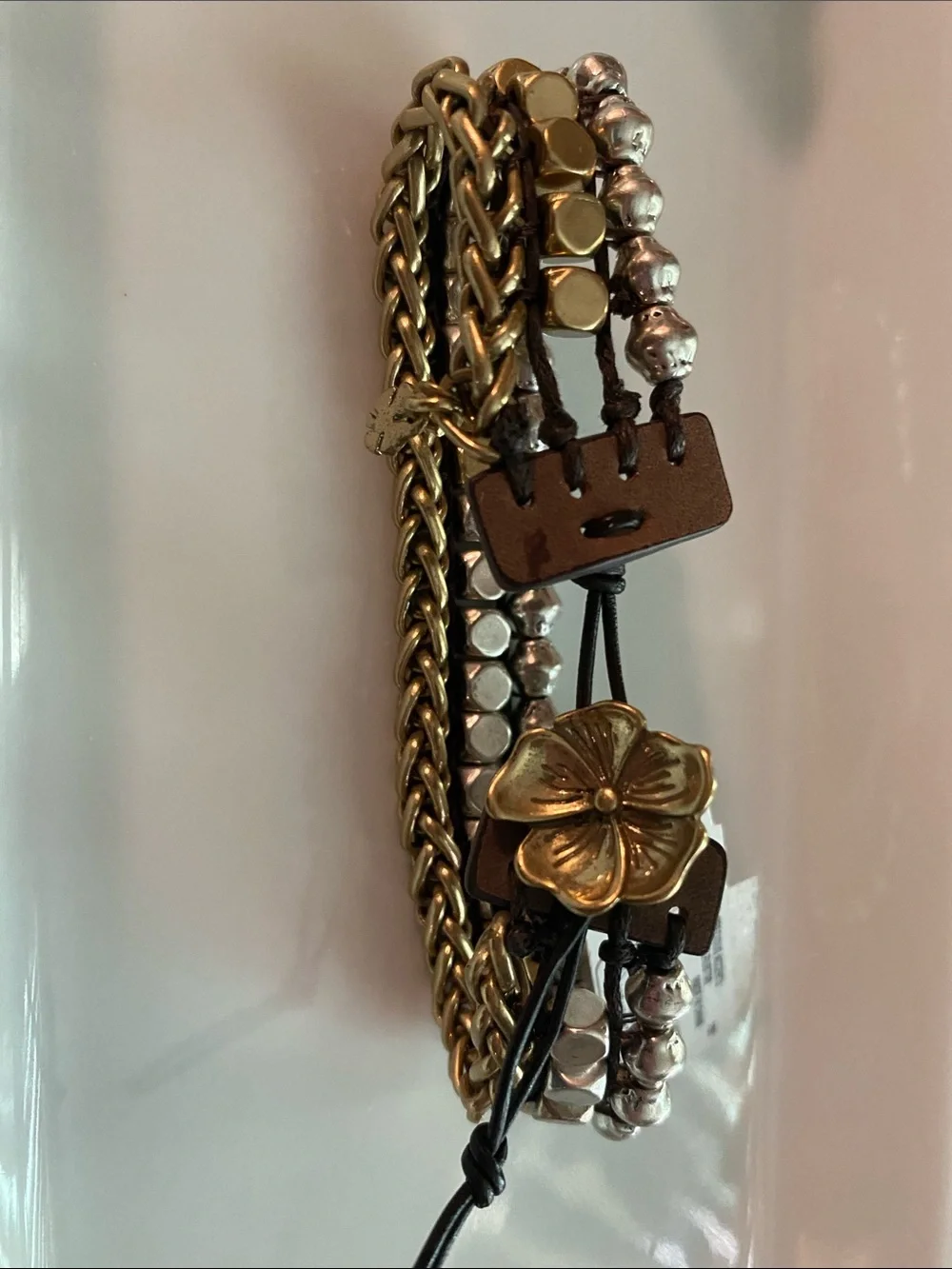 Lucky Brand Gold, Silver & White Braided Multi-Row Bracelet